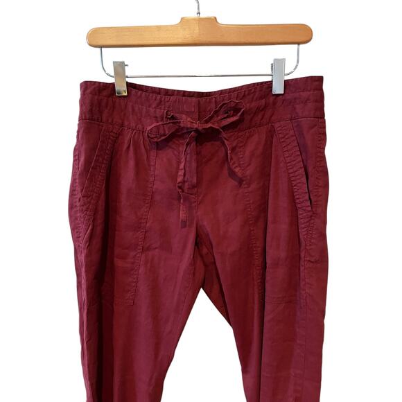 Theory Linen Blend Casual Lightweight Low Rise Pants Burgundy - Picture 2 of 7